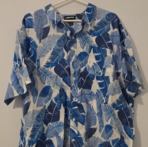 Men's Lands End Button Down Short Sleeve Shirt Tropical Blue Leaves XXL
